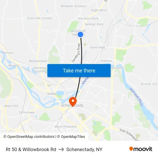 Rt 50 & Willowbrook Rd to Schenectady, NY map