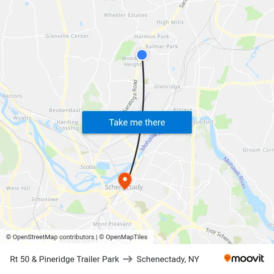 Rt 50 & Pineridge Trailer Park to Schenectady, NY map