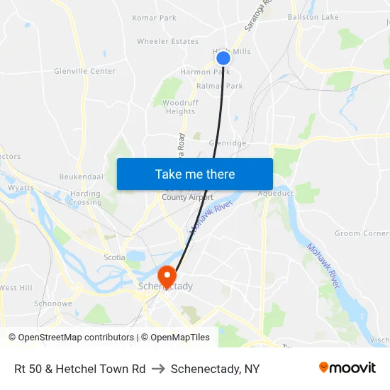 Rt 50 & Hetchel Town Rd to Schenectady, NY map