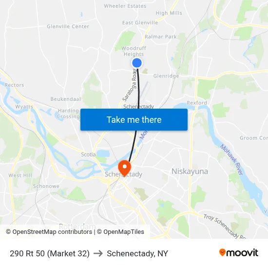 290 Rt 50 (Market 32) to Schenectady, NY map