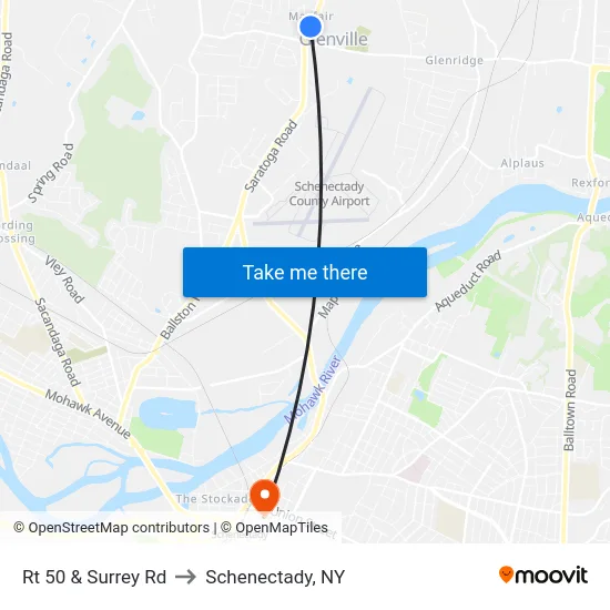 Rt 50 & Surrey Rd to Schenectady, NY map