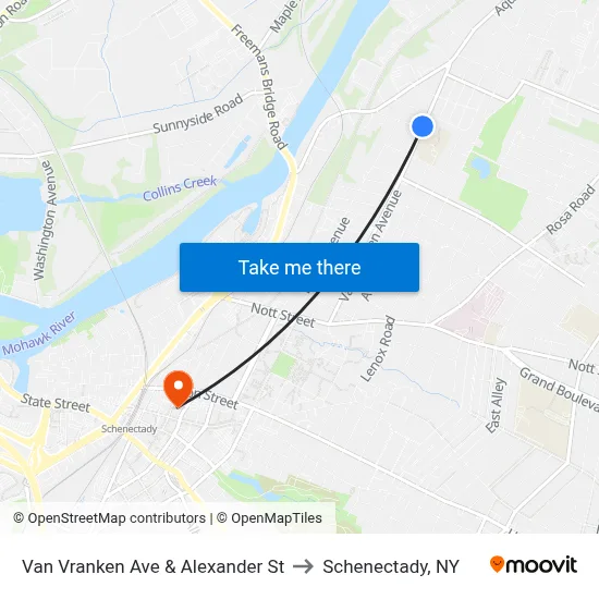 Van Vranken Ave & Alexander St to Schenectady, NY map