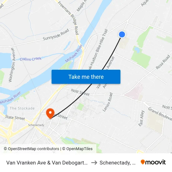 Van Vranken Ave & Van Debogart St to Schenectady, NY map
