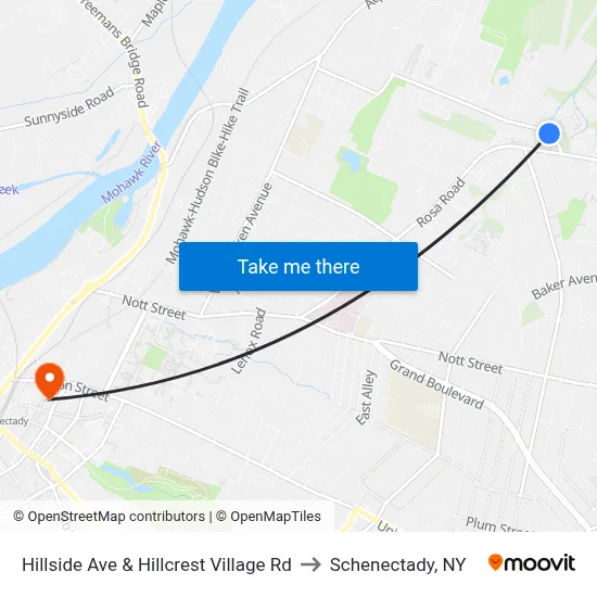 Hillside Ave & Hillcrest Village Rd to Schenectady, NY map