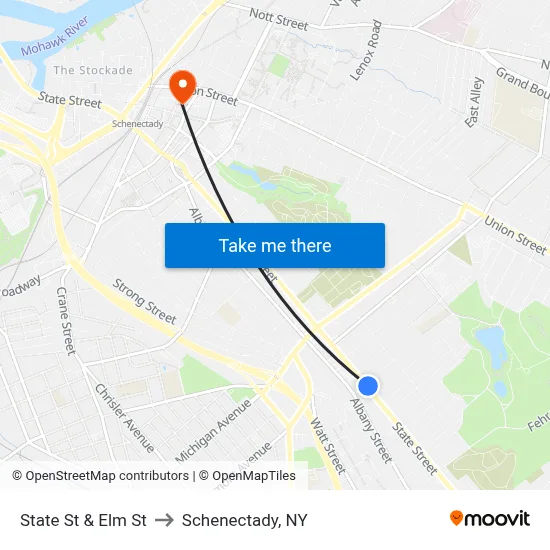 State St & Elm St to Schenectady, NY map