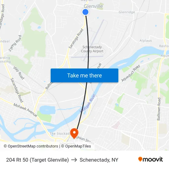 204 Rt 50 (Target Glenville) to Schenectady, NY map