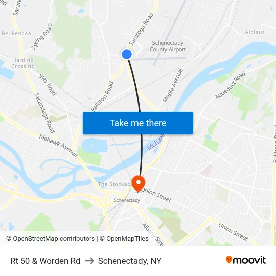 Rt 50 & Worden Rd to Schenectady, NY map