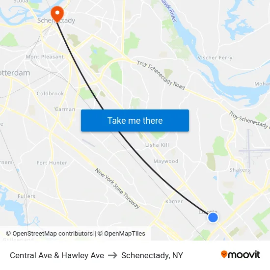 Central Ave & Hawley Ave to Schenectady, NY map