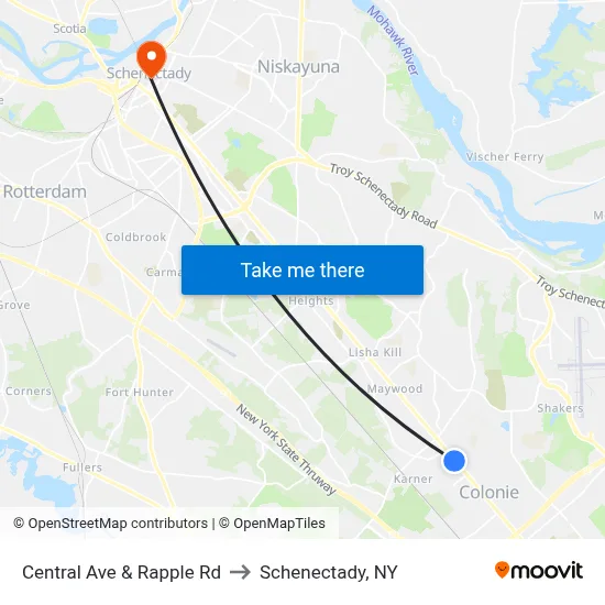 Central Ave & Rapple Rd to Schenectady, NY map