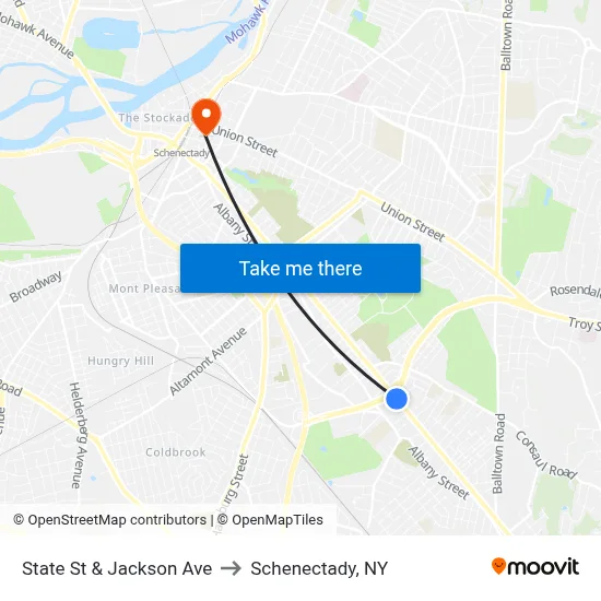 State St & Jackson Ave to Schenectady, NY map