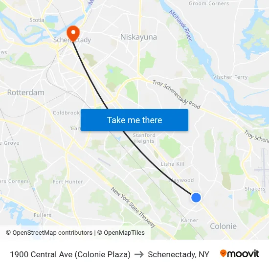 1900 Central Ave (Colonie Plaza) to Schenectady, NY map