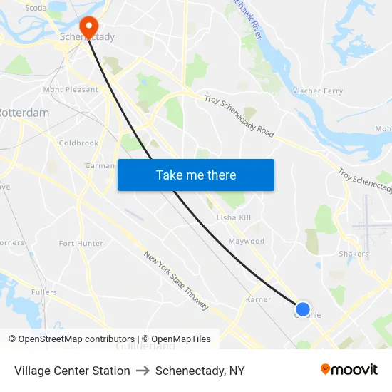 Village Center Station to Schenectady, NY map