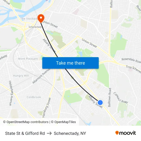 State St & Gifford Rd to Schenectady, NY map