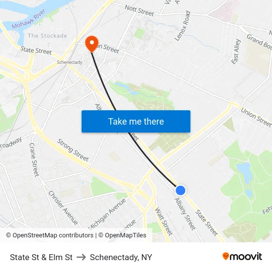 State St & Elm St to Schenectady, NY map