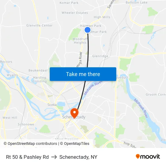 Rt 50 & Pashley Rd to Schenectady, NY map