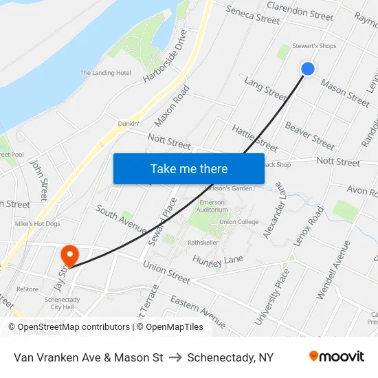 Van Vranken Ave & Mason St to Schenectady, NY map