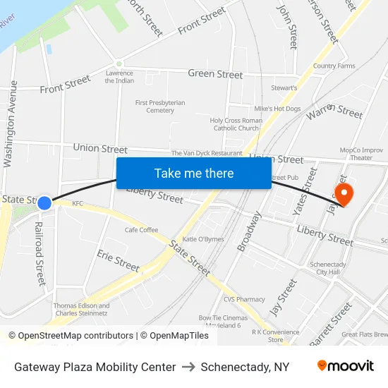 Gateway Plaza Mobility Center to Schenectady, NY map