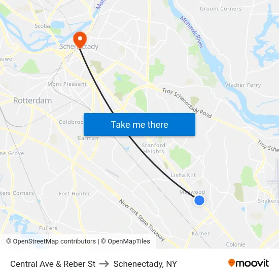 Central Ave & Reber St to Schenectady, NY map