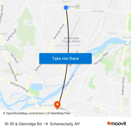 Rt 50 & Glenridge Rd to Schenectady, NY map