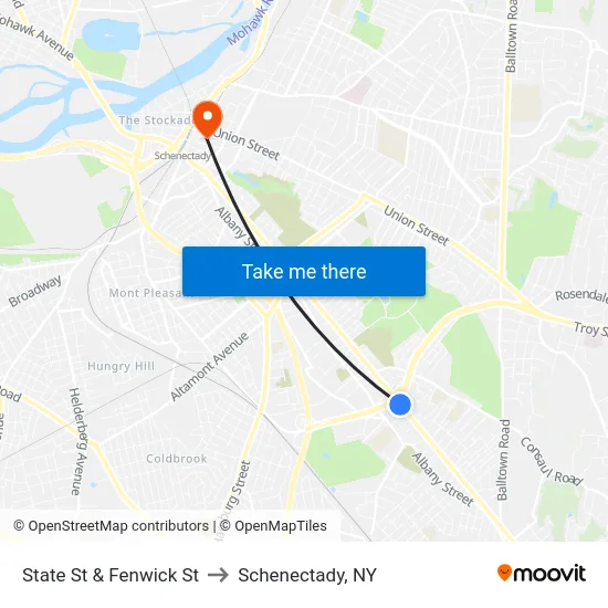 State St & Fenwick St to Schenectady, NY map