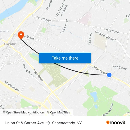 Union St & Garner Ave to Schenectady, NY map
