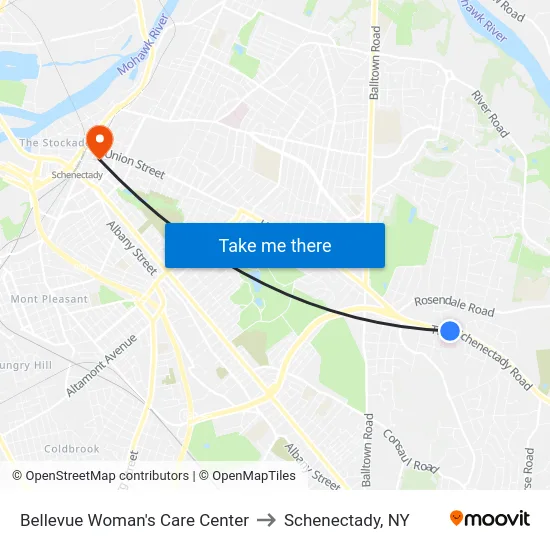 Bellevue Woman's Care Center to Schenectady, NY map