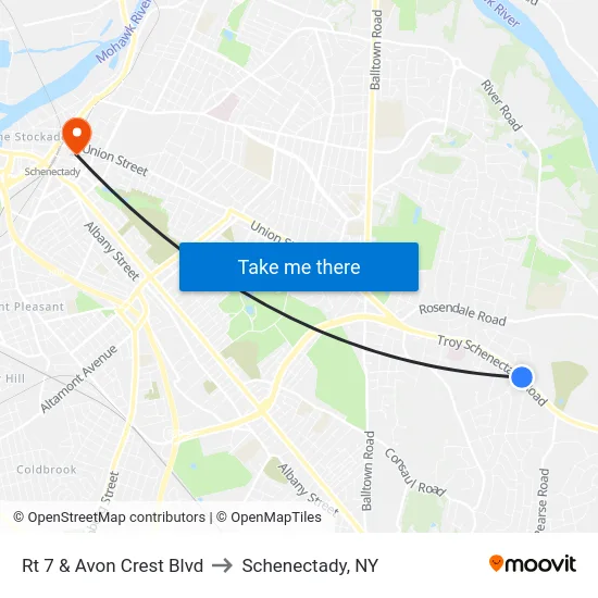 Rt 7 & Avon Crest Blvd to Schenectady, NY map