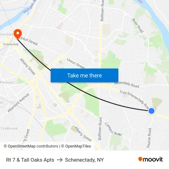 Rt 7 & Tall Oaks Apts to Schenectady, NY map