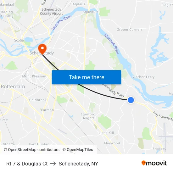 Rt 7 & Douglas Ct to Schenectady, NY map