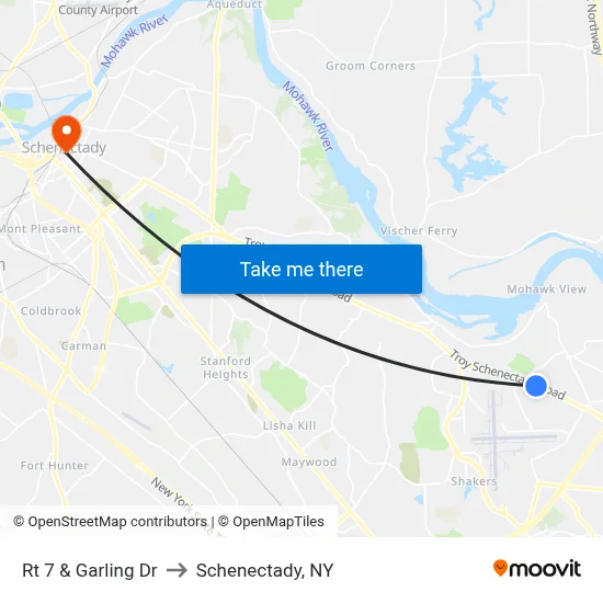 Rt 7 & Garling Dr to Schenectady, NY map
