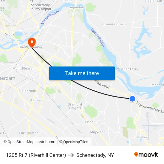 1205 Rt 7 (Riverhill Center) to Schenectady, NY map