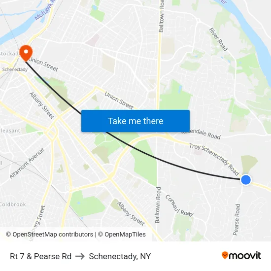Rt 7 & Pearse Rd to Schenectady, NY map