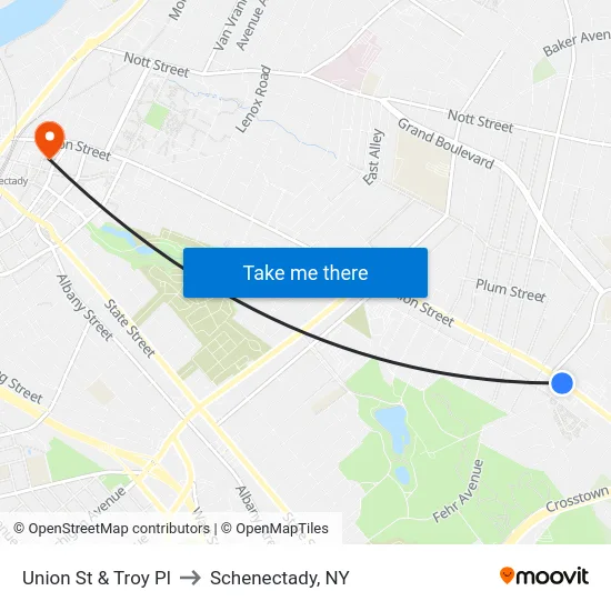 Union St & Troy Pl to Schenectady, NY map
