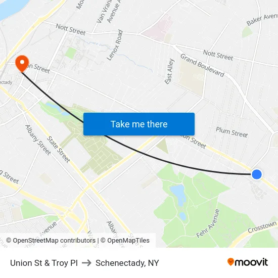 Union St & Troy Pl to Schenectady, NY map