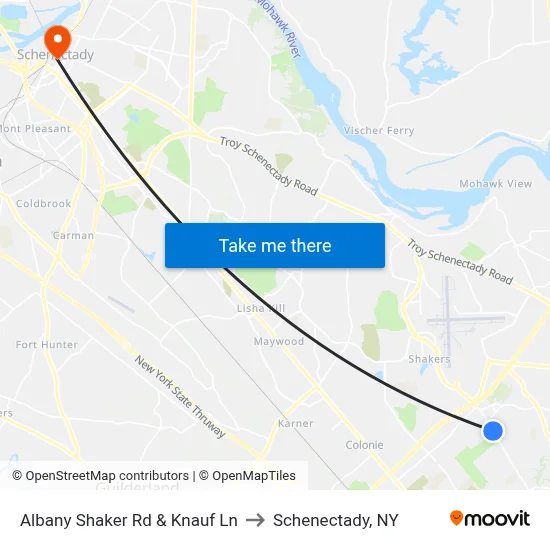 Albany Shaker Rd & Knauf Ln to Schenectady, NY map