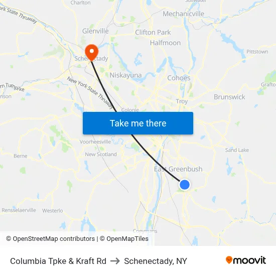Columbia Tpke & Kraft Rd to Schenectady, NY map