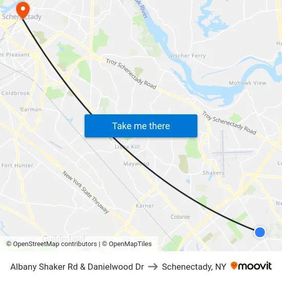 Albany Shaker Rd & Danielwood Dr to Schenectady, NY map