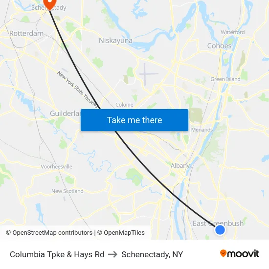 Columbia Tpke & Hays Rd to Schenectady, NY map