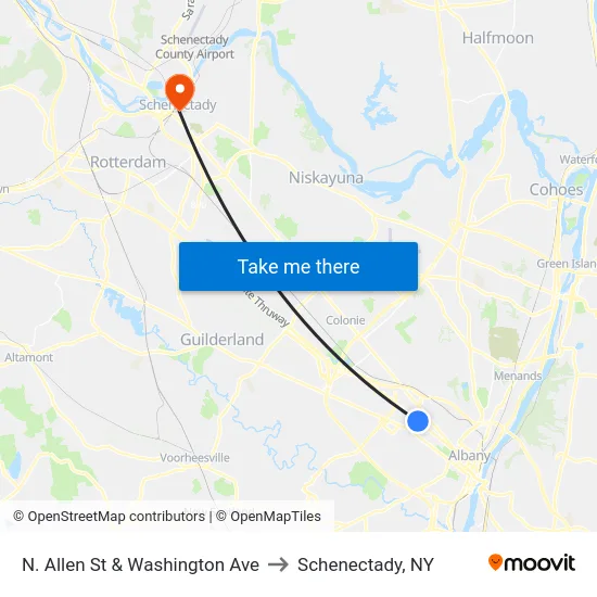 N. Allen St & Washington Ave to Schenectady, NY map