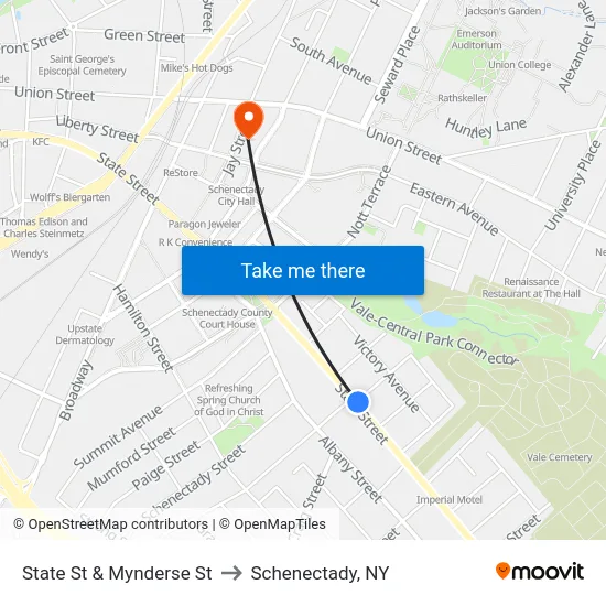 State St & Mynderse St to Schenectady, NY map