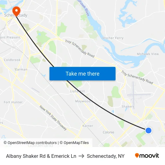 Albany Shaker Rd & Emerick Ln to Schenectady, NY map