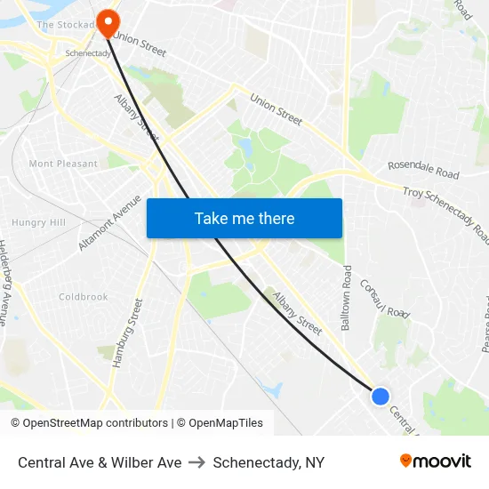 Central Ave & Wilber Ave to Schenectady, NY map