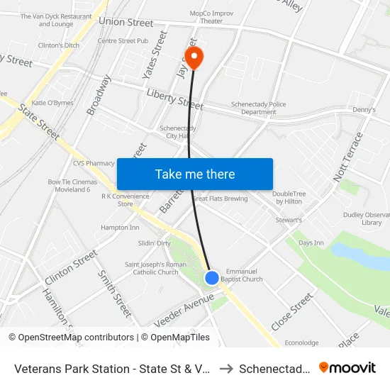 Veterans Park Station - State St & Veeder Ave to Schenectady, NY map