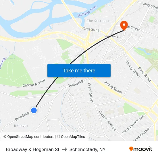Broadway & Hegeman St to Schenectady, NY map