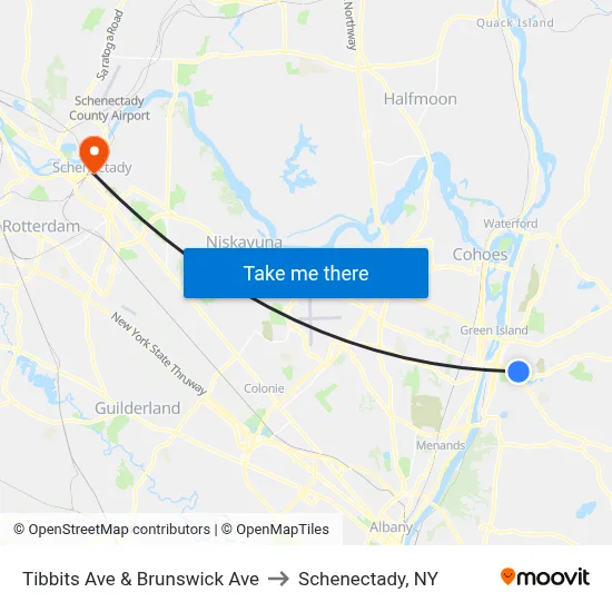 Tibbits Ave & Brunswick Ave to Schenectady, NY map