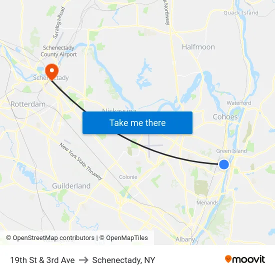 19th St & 3rd Ave to Schenectady, NY map