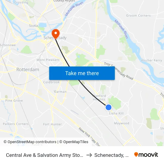 Central Ave & Salvation Army Store to Schenectady, NY map