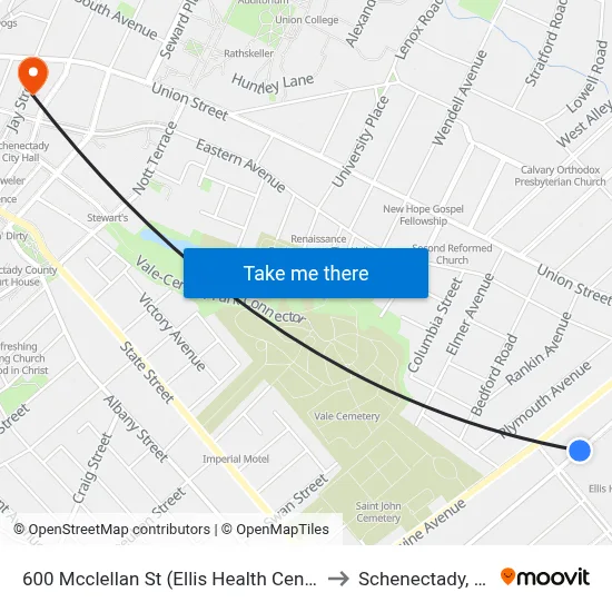 600 Mcclellan St (Ellis Health Center) to Schenectady, NY map