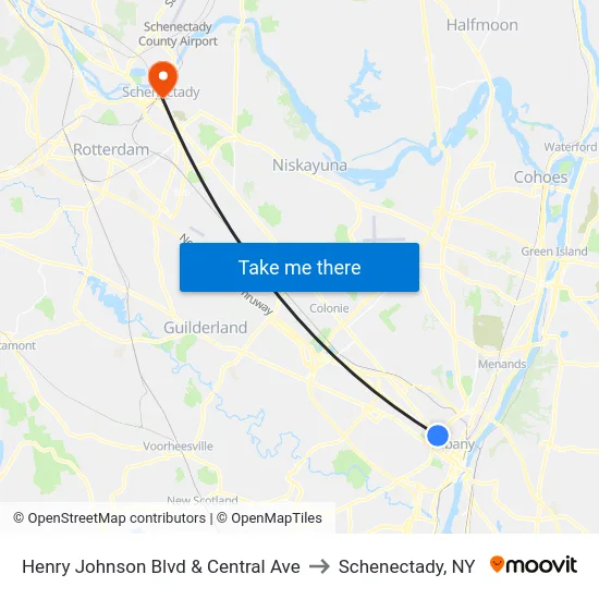Henry Johnson Blvd & Central Ave to Schenectady, NY map