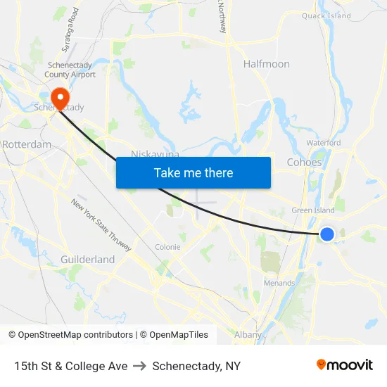 15th St & College Ave to Schenectady, NY map